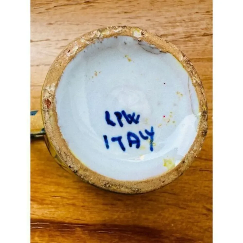 Pottery Candle Holder Finger Ring Blue Yellow Orange Vintage Made In‎ Italy